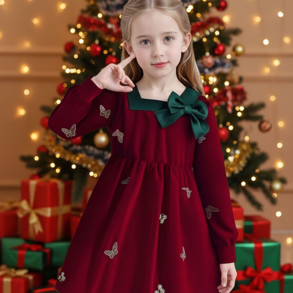 GENERICO - VESTIDO DE NIÑA NAVIDAD - MANGA LARGA