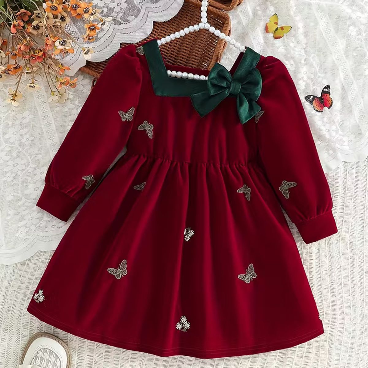 GENERICO - VESTIDO DE NIÑA NAVIDAD - MANGA LARGA