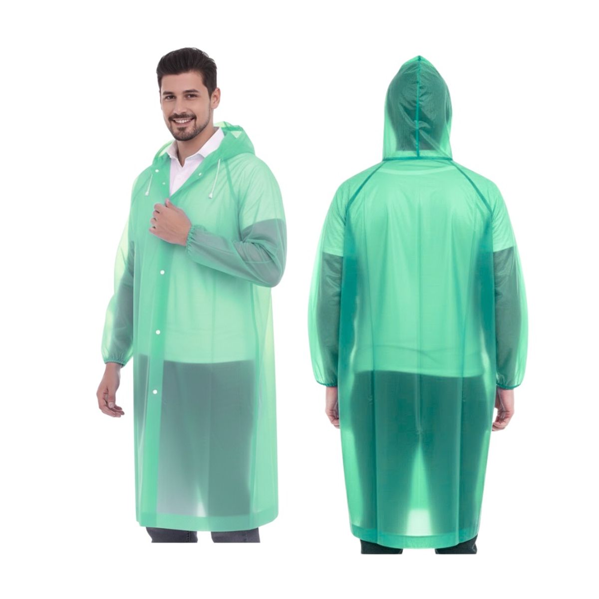 GENERICO - Poncho Impermeable Delgado Abierto de Mangas Elasticas con Capucha Ajustable Verde