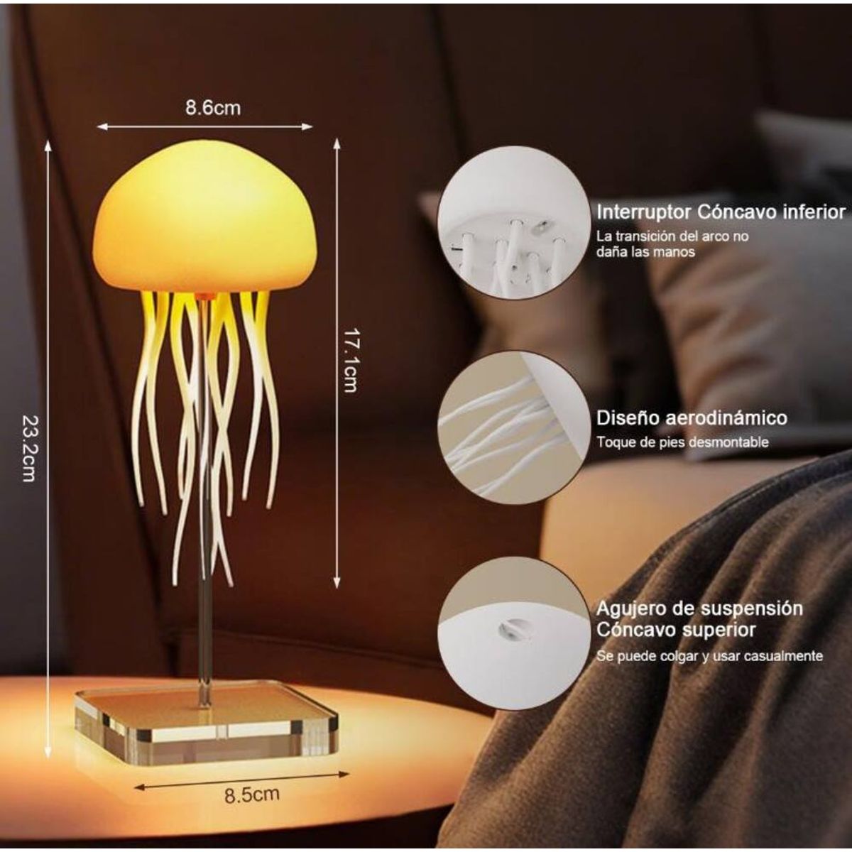 GENERICO - Lámpara Medusa Inteligente RGB Con Base Transparente  Luz Ambiental Nocturna Recargable USB