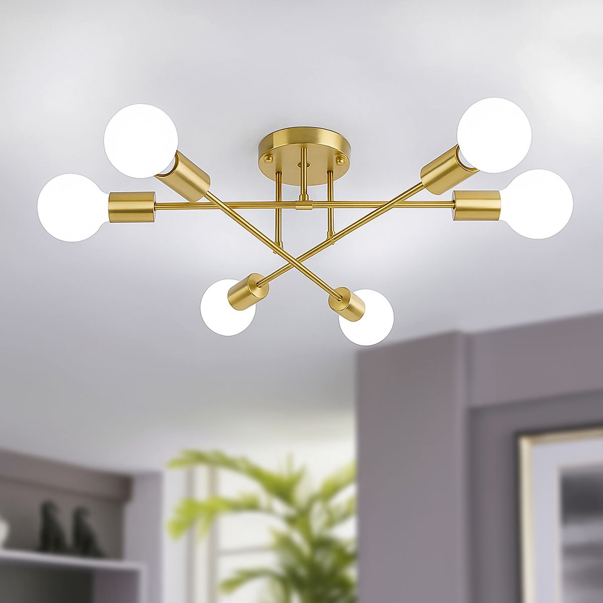 GENERICO - Lámpara De Techo Moderna Dorada De 6 Luces LED Estilo Minimalista Con Focos G80 Incluidos