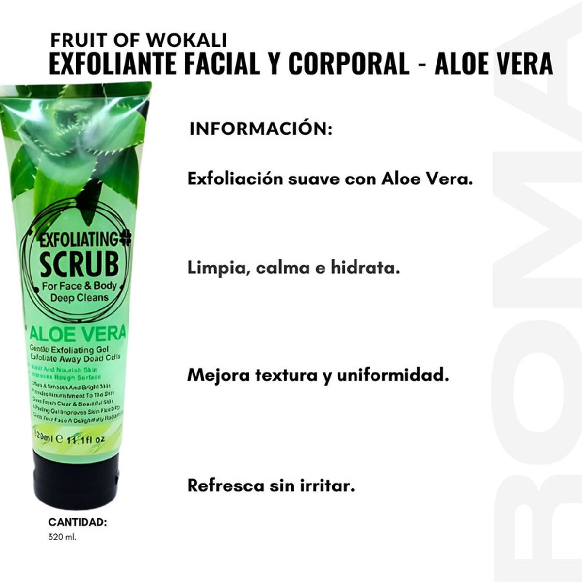 WOKALI - EXFOLIANTE FACIAL Y CORPORAL ALOE VERA 320ML WOKALI