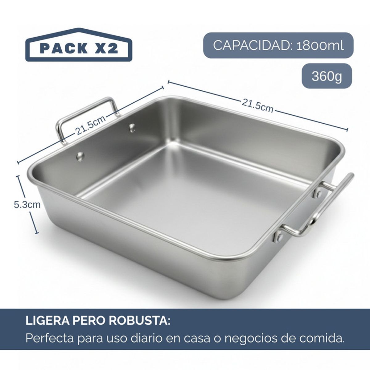 PENTHA - Bandeja de Acero Inoxidable con Asa para Cocina 21cm X2 Pzs