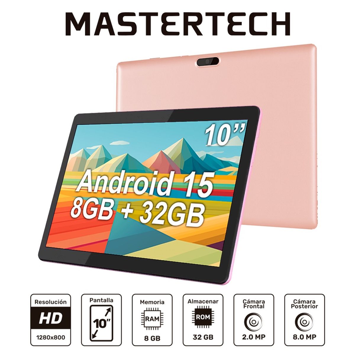 MASTERTECH - TABLET COLOR ROSADO MARCA MASTERTECH MODELO ZB10 WIFI 32GB 8GB DE RAM