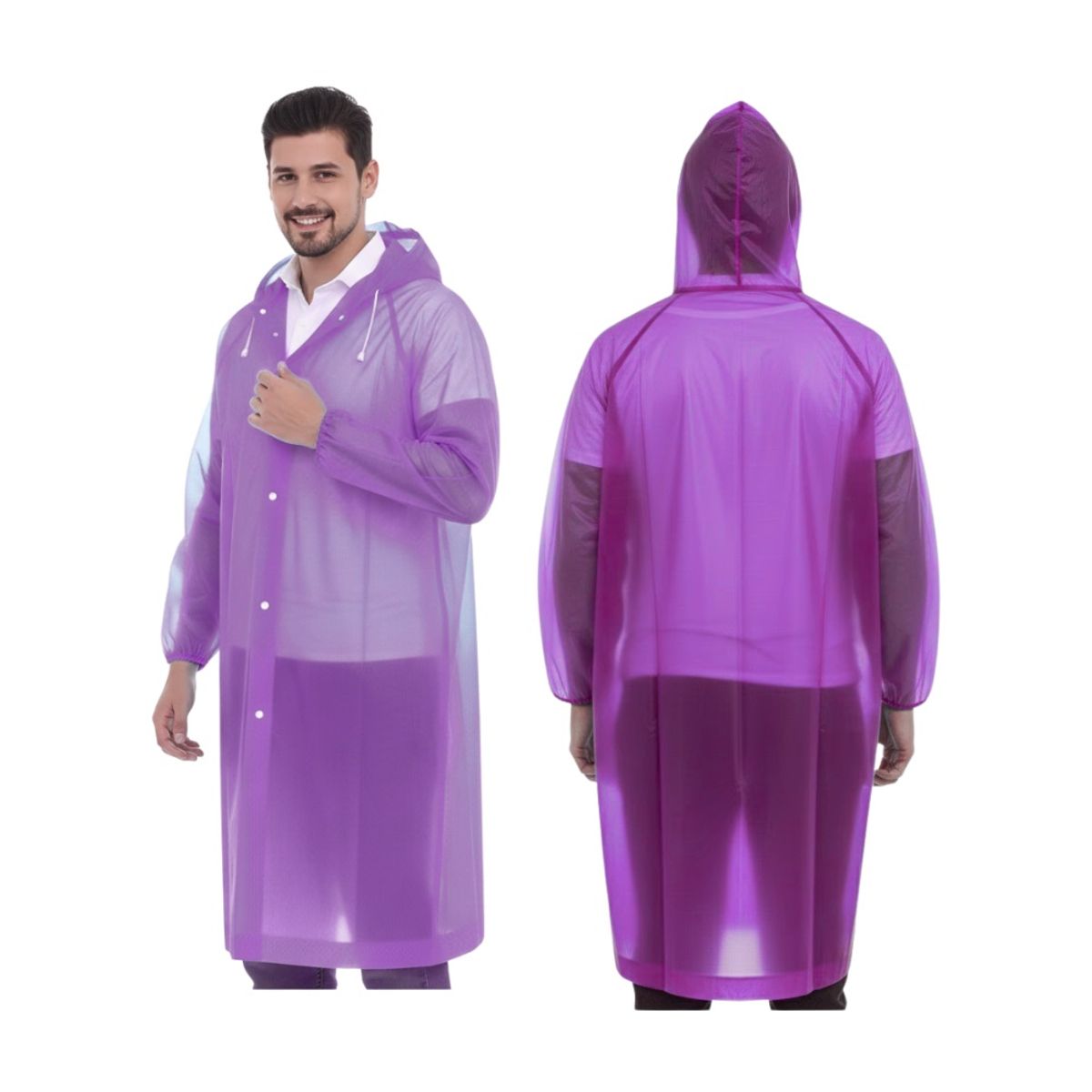 GENERICO - Poncho Impermeable Delgado Abierto de Mangas Elasticas con Capucha Ajustable Morado