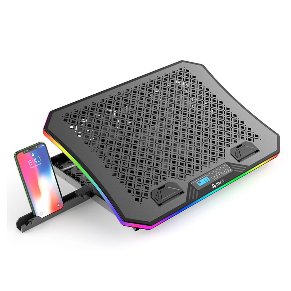 TEROS - Cooler Gamer Laptop Teros Te7130n Rgb 19 + Soporte Celular Color Negro