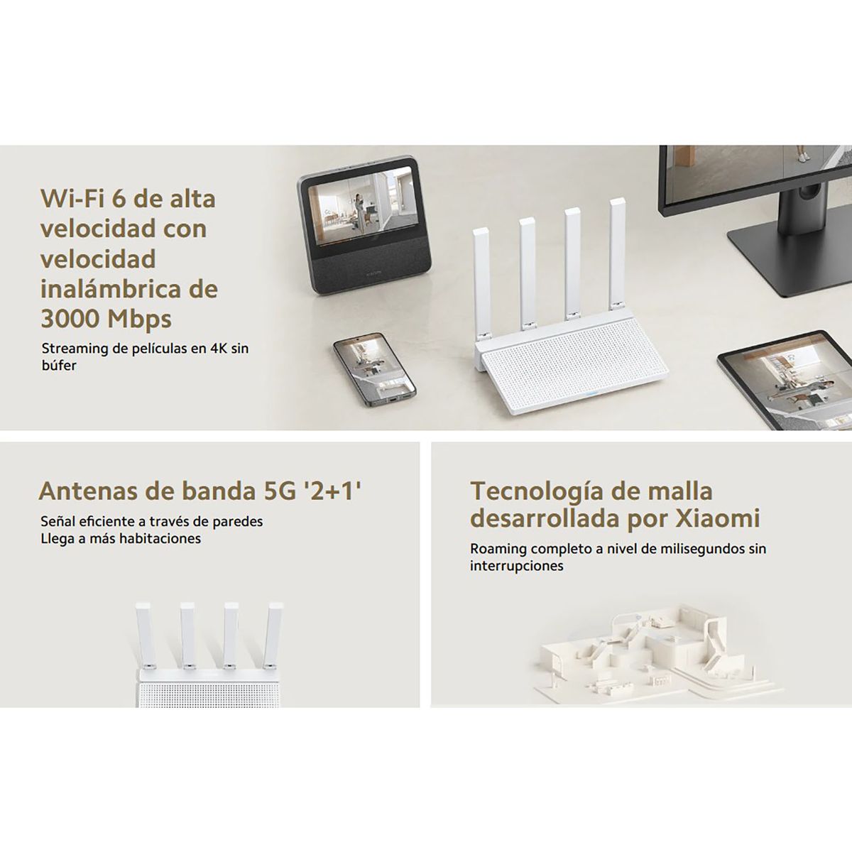 XIAOMI - Router Xiaomi AX3000T Wi-fi 6 Doble Banda Tecnología OFDMA 1000 Mbps