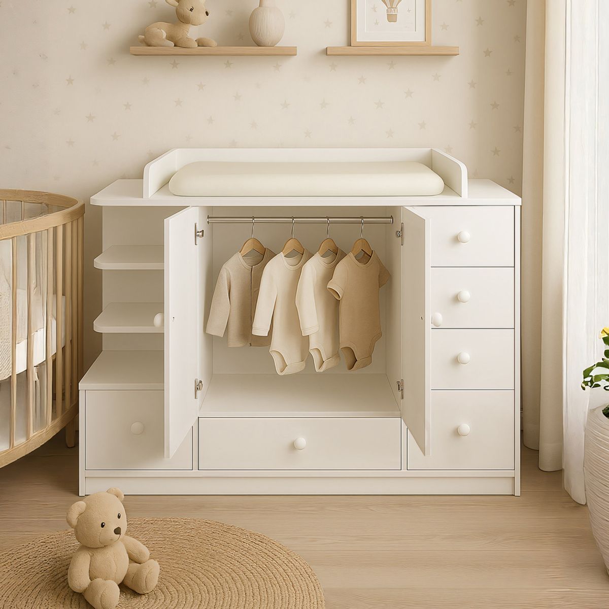 GENERICO - Cómoda Cambiador Para Bebé Beluna 6 Cajones Blanco 120 cm Huk + Colchón Huk