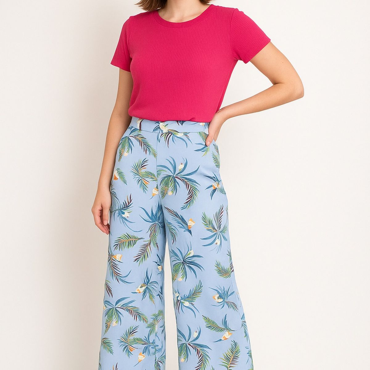 MARWAL - Pantalón  Palazzo  Caeli , by Marwal , Color Celeste , Palazzo , Cintura  Espalda Elasticada.