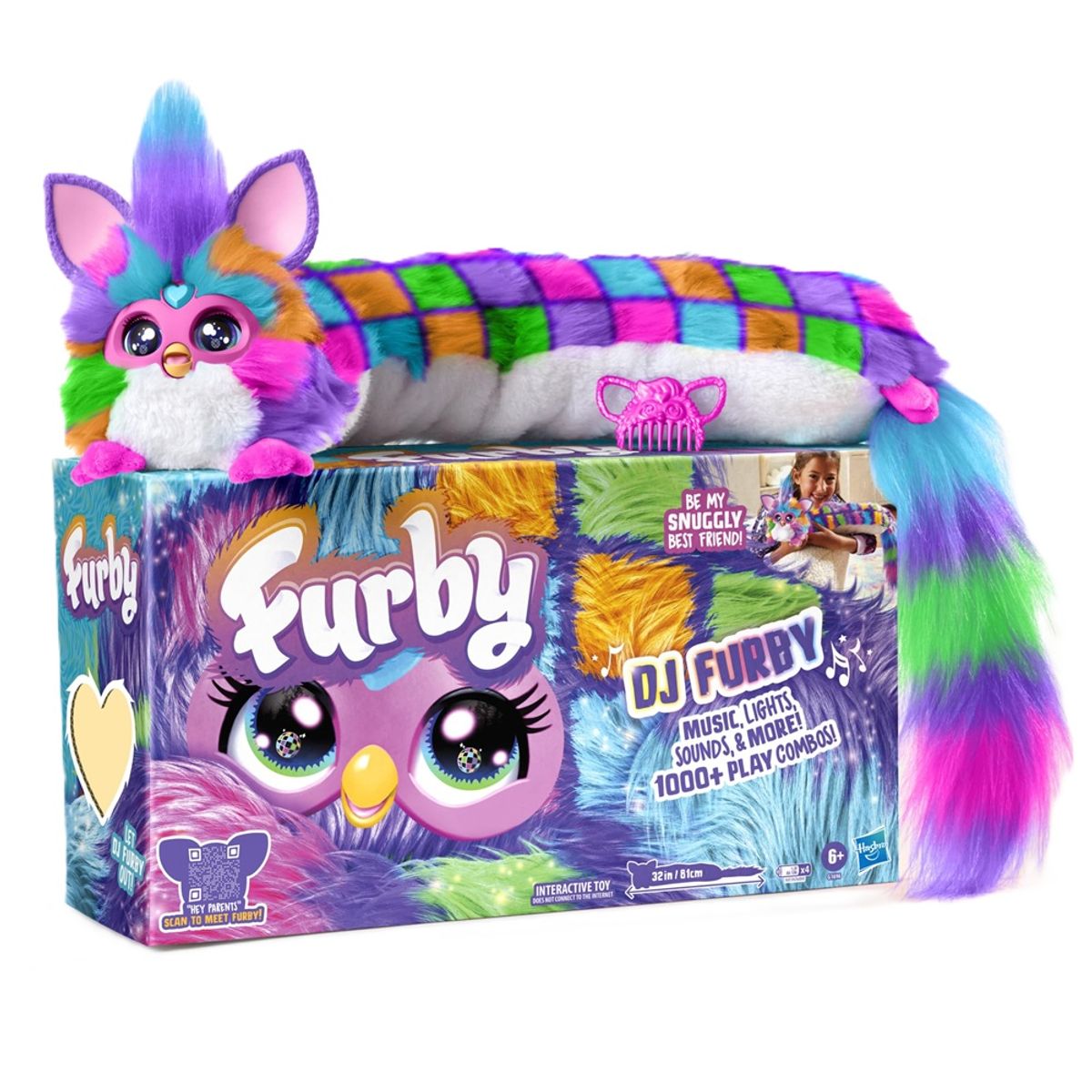 HASBRO - Peluche Furby Interactivo DJ Furby Neon Star Morado