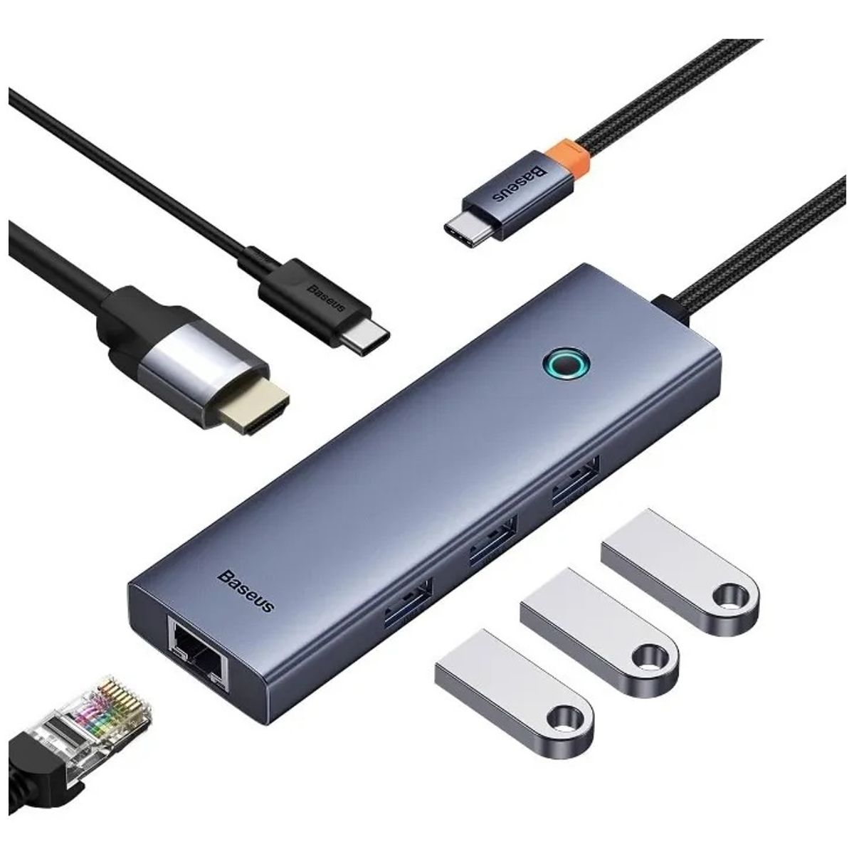 BASEUS - Adaptador Baseus Usb-c Hub Hdmi4k Rj45 Macbook Apple 6en1 Color Gris Oscuro