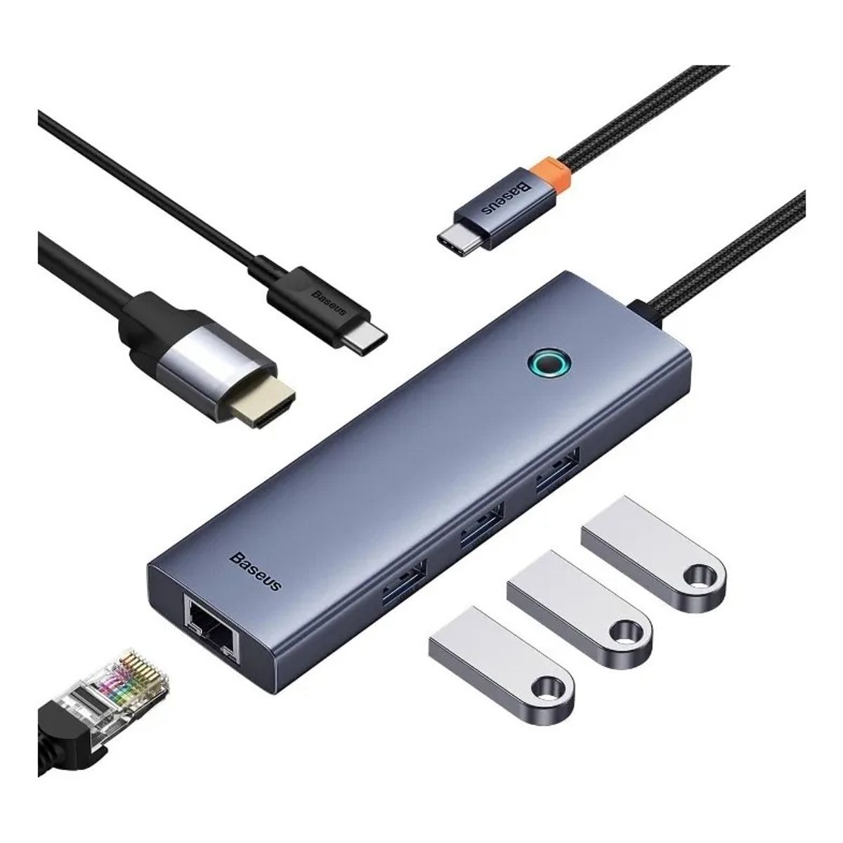 BASEUS - Adaptador Baseus Usb-c Hub Hdmi4k Rj45 Macbook Apple 6en1 Color Gris Oscuro