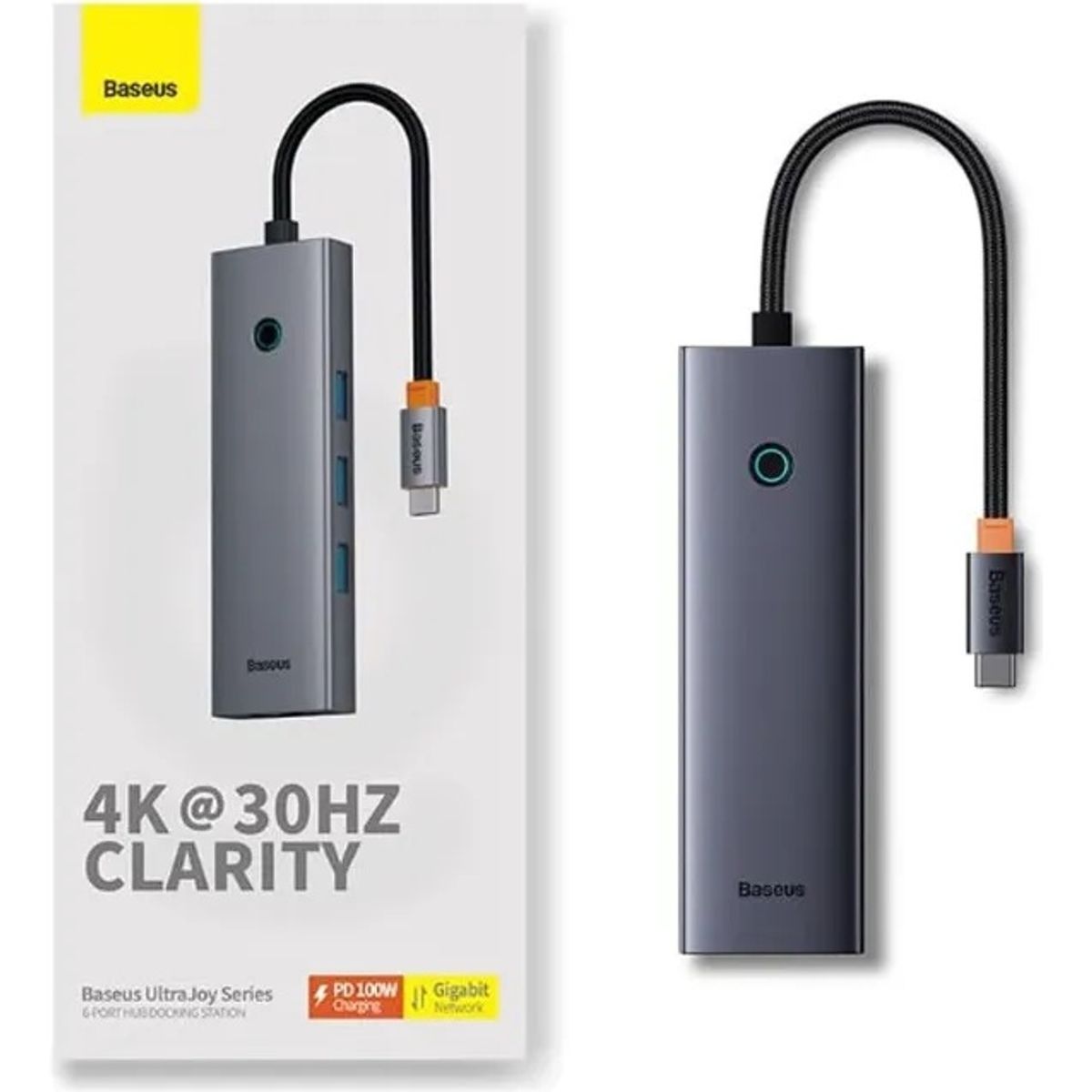 BASEUS - Adaptador Baseus Usb-c Hub Hdmi4k Rj45 Macbook Apple 6en1 Color Gris Oscuro