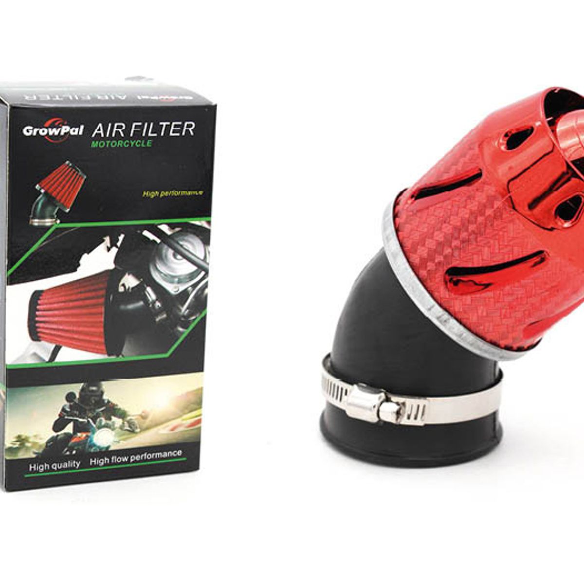 GENERICO - Filtro Universal Tubo De Manguera de aire para motocicleta alto flujo Rojo