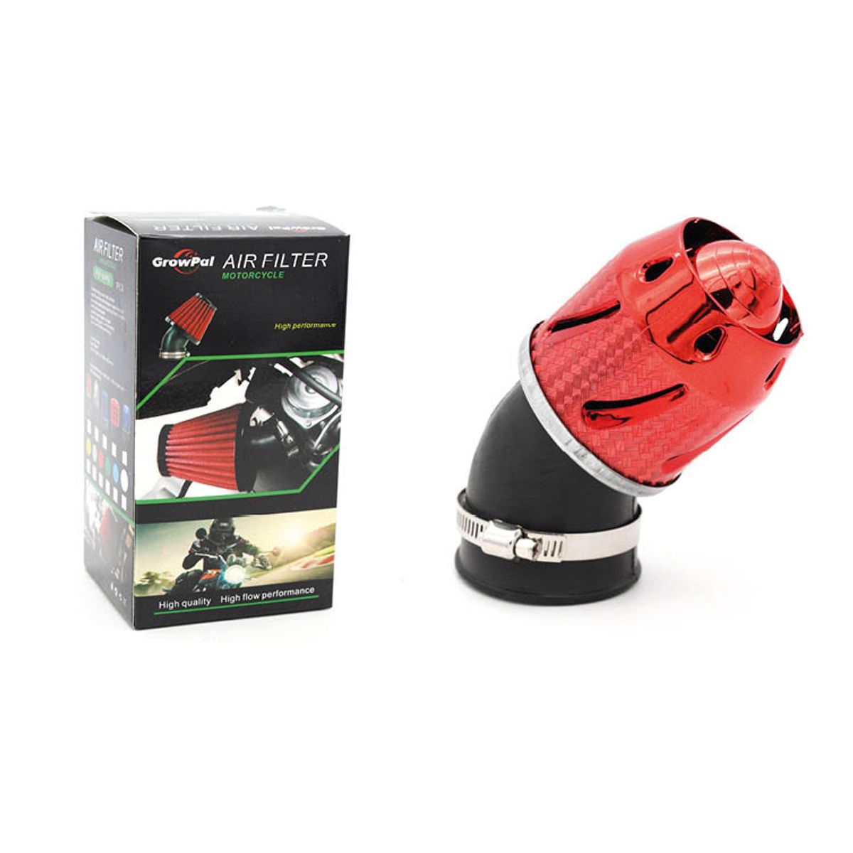 GENERICO - Filtro Universal Tubo De Manguera de aire para motocicleta alto flujo Rojo