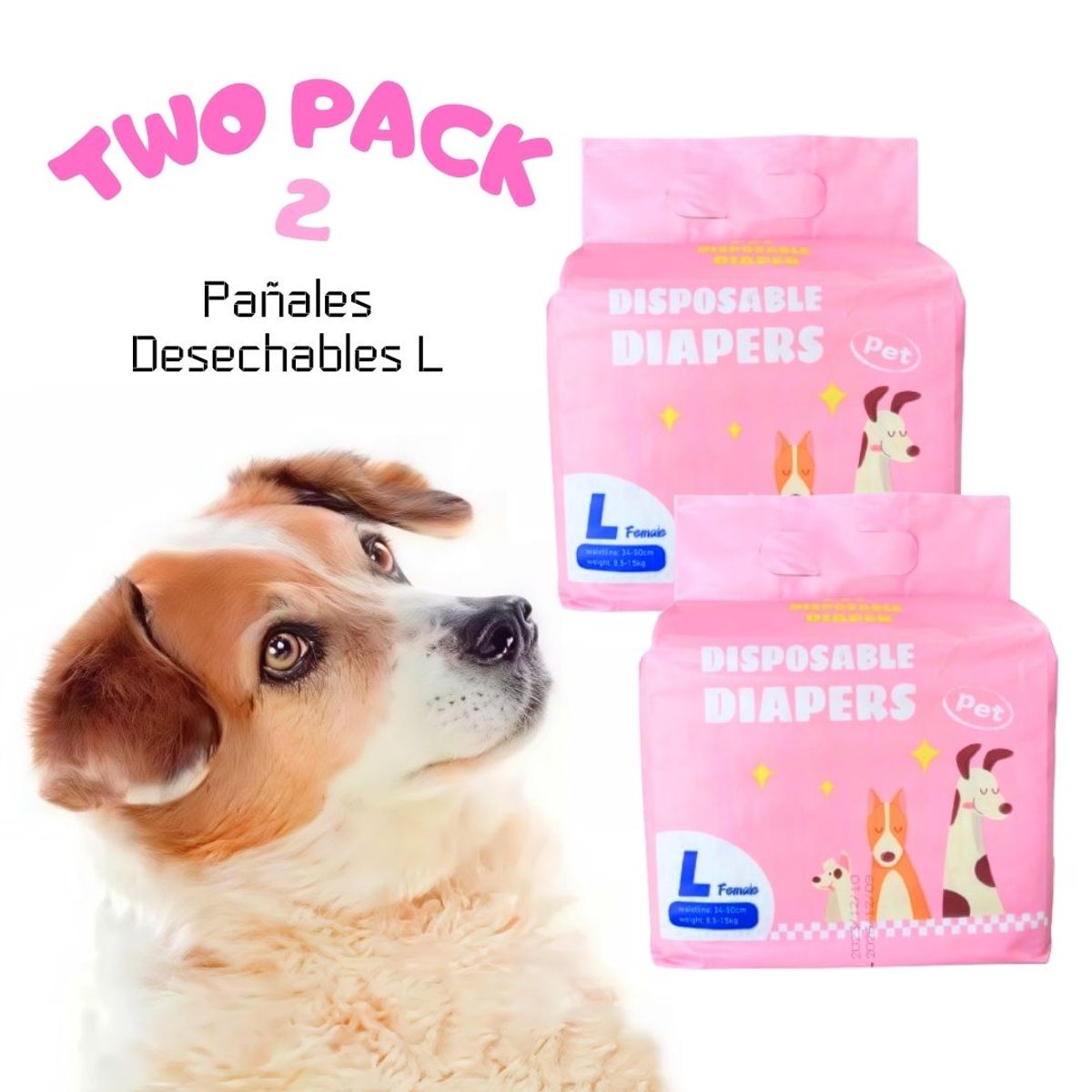 GENERICO - TWO-PACK 02 Pañales Desechables para Mascotas Hembra L