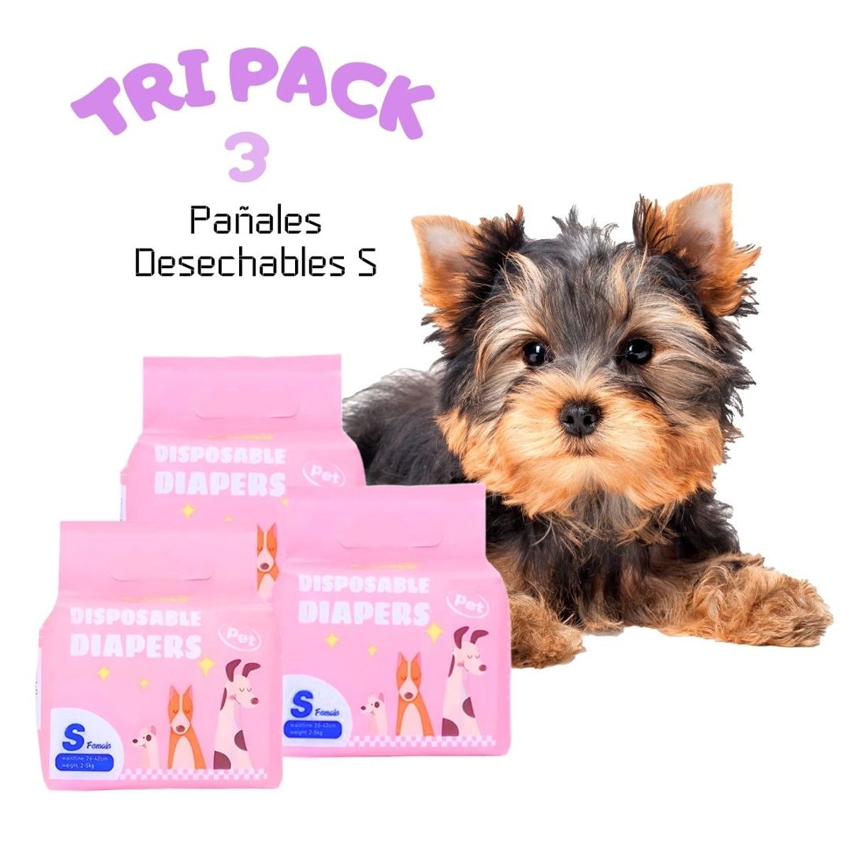 GENERICO - TRIPACK 03 Pañales Desechables para Mascotas Hembra S