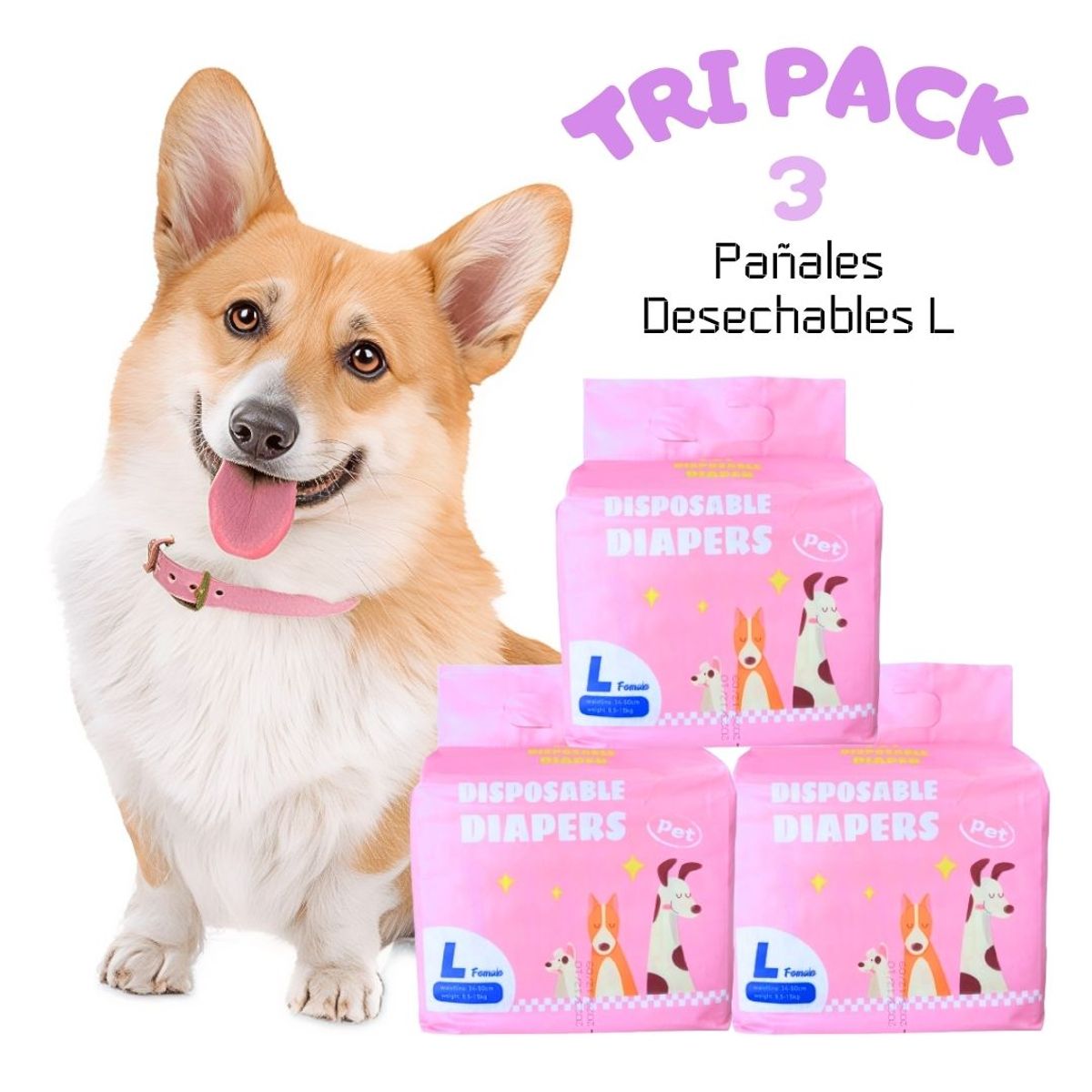 GENERICO - TRIPACK 03 Pañales Desechables para Mascotas Hembra L