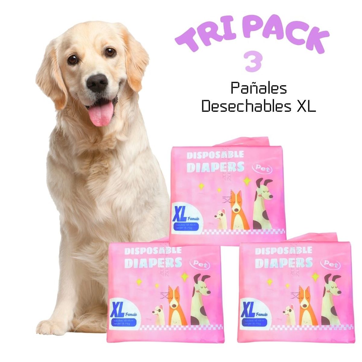 GENERICO - TRIPACK 03 Pañales Desechables para Mascotas Hembra XL