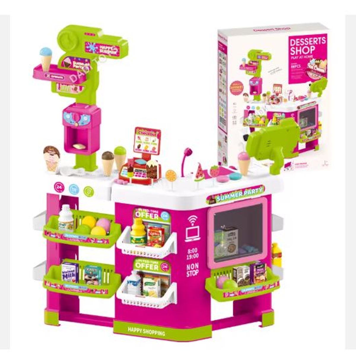 GENERICO - Juego Heladeria de Compras con Luces y Sonido 86 Piezas Rosado