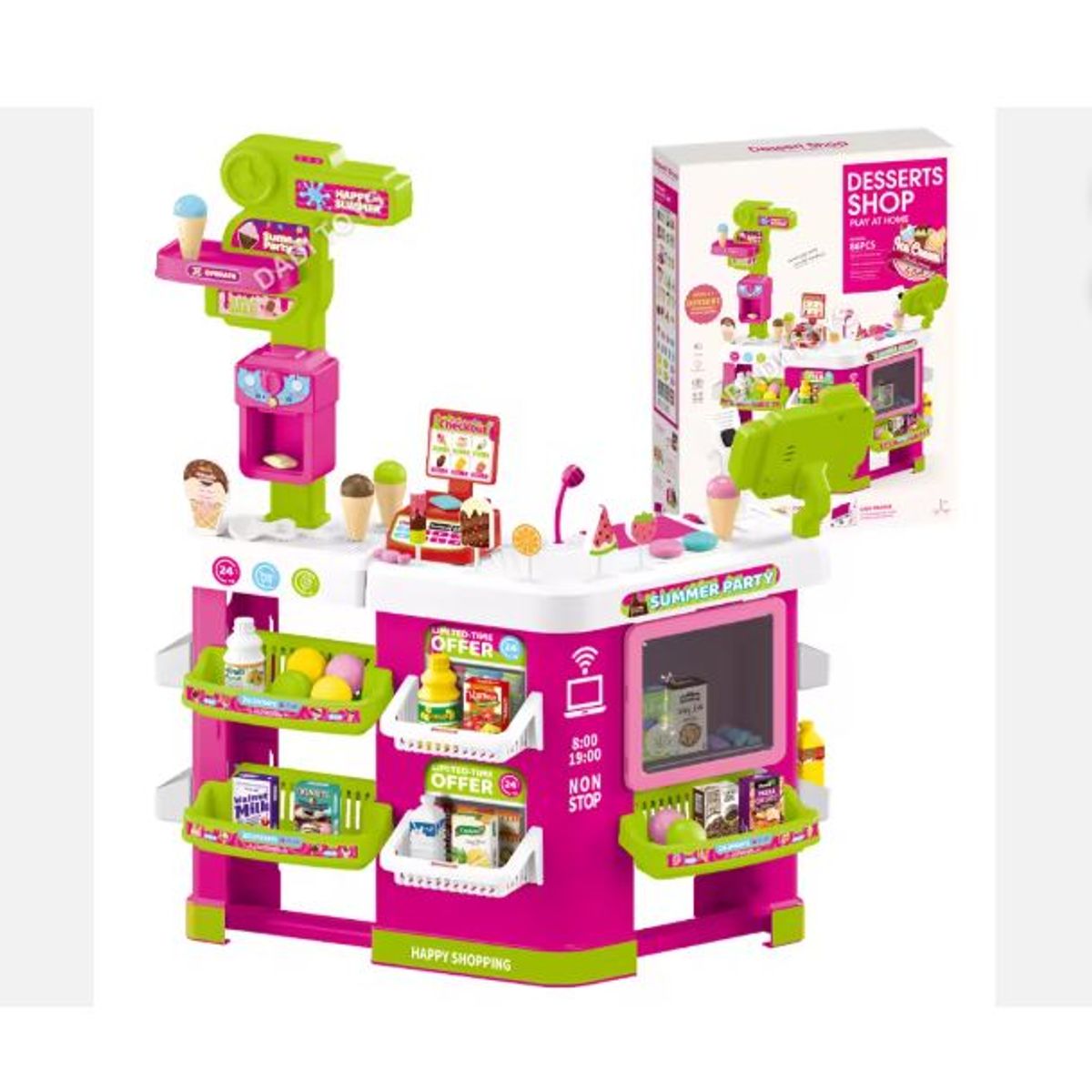 GENERICO - Juego Heladeria de Compras con Luces y Sonido 86 Piezas Rosado