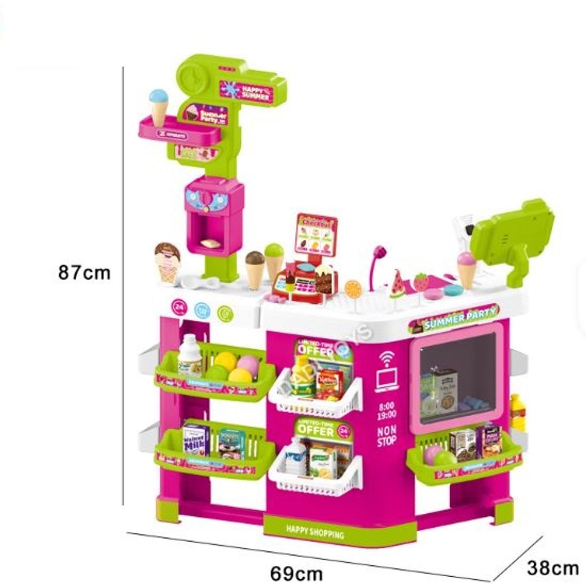 GENERICO - Juego Heladeria de Compras con Luces y Sonido 86 Piezas Rosado