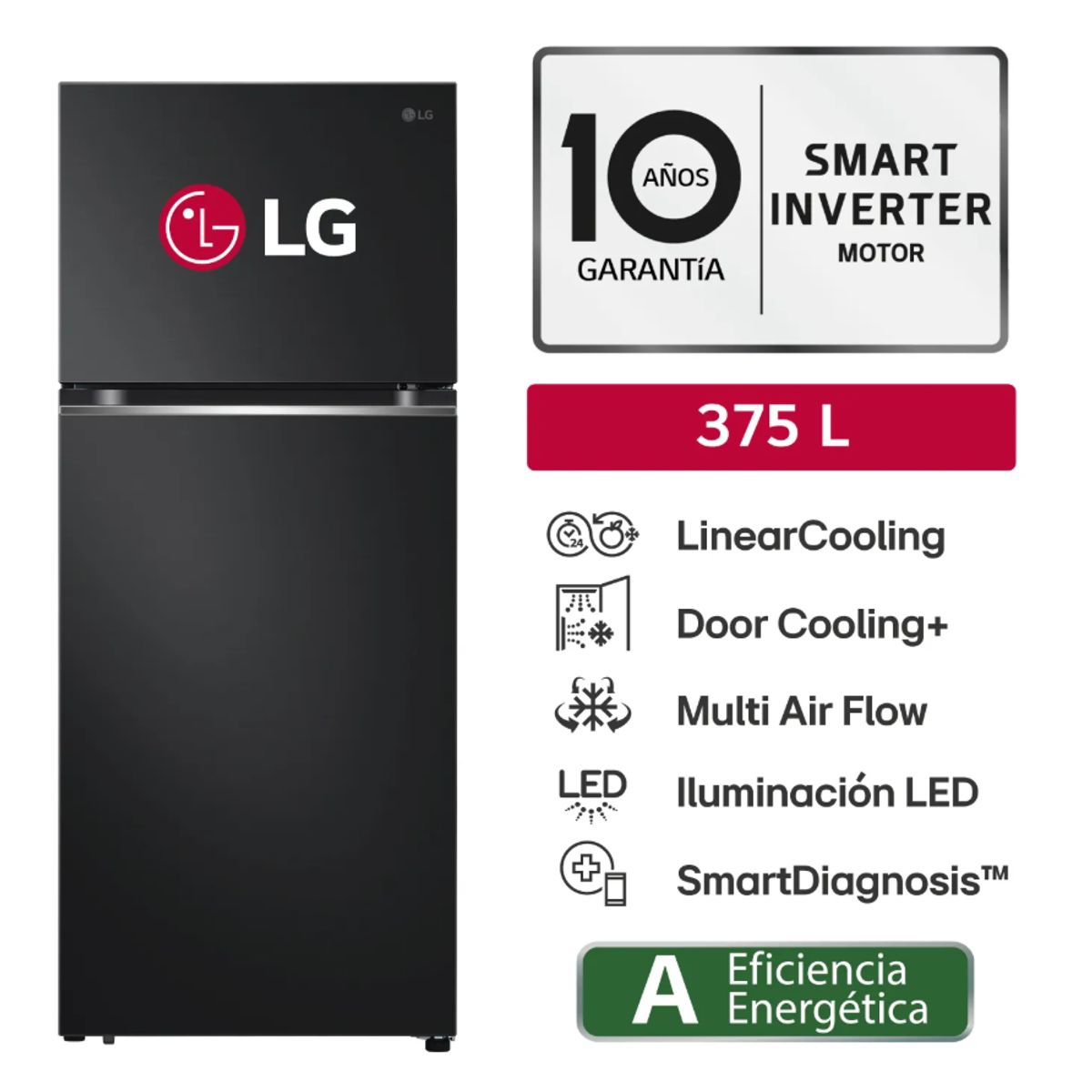 LG - Refrigeradora Top Freezer 375l Doorcooling+ Negro Vt37bpd