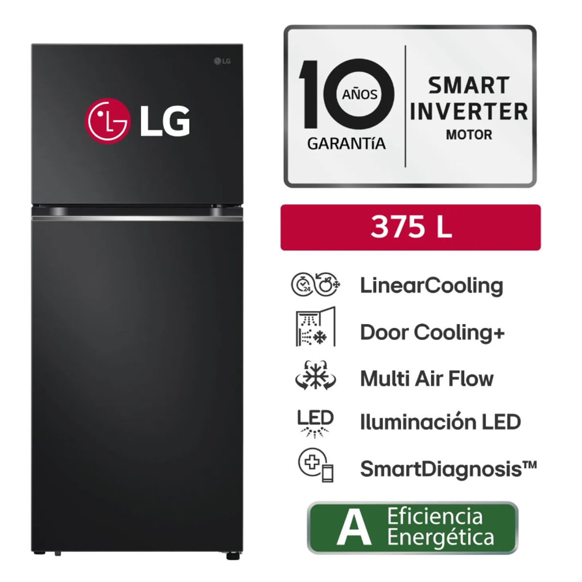 LG - Refrigeradora Top Freezer 375l Doorcooling+ Negro Vt37bpd