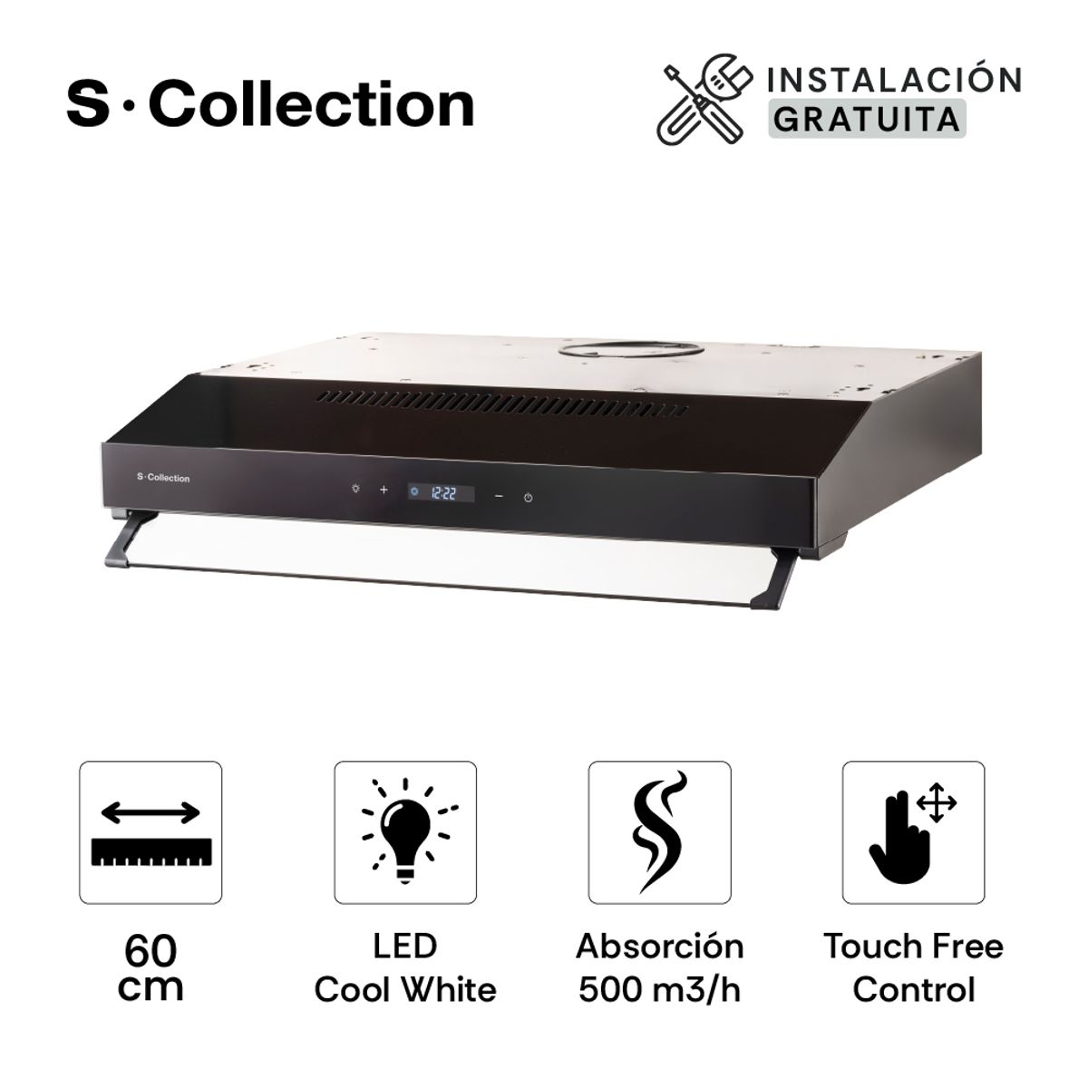 SCOLLECTION - Campana Slim Black Touch Free Scollection 60 Cm