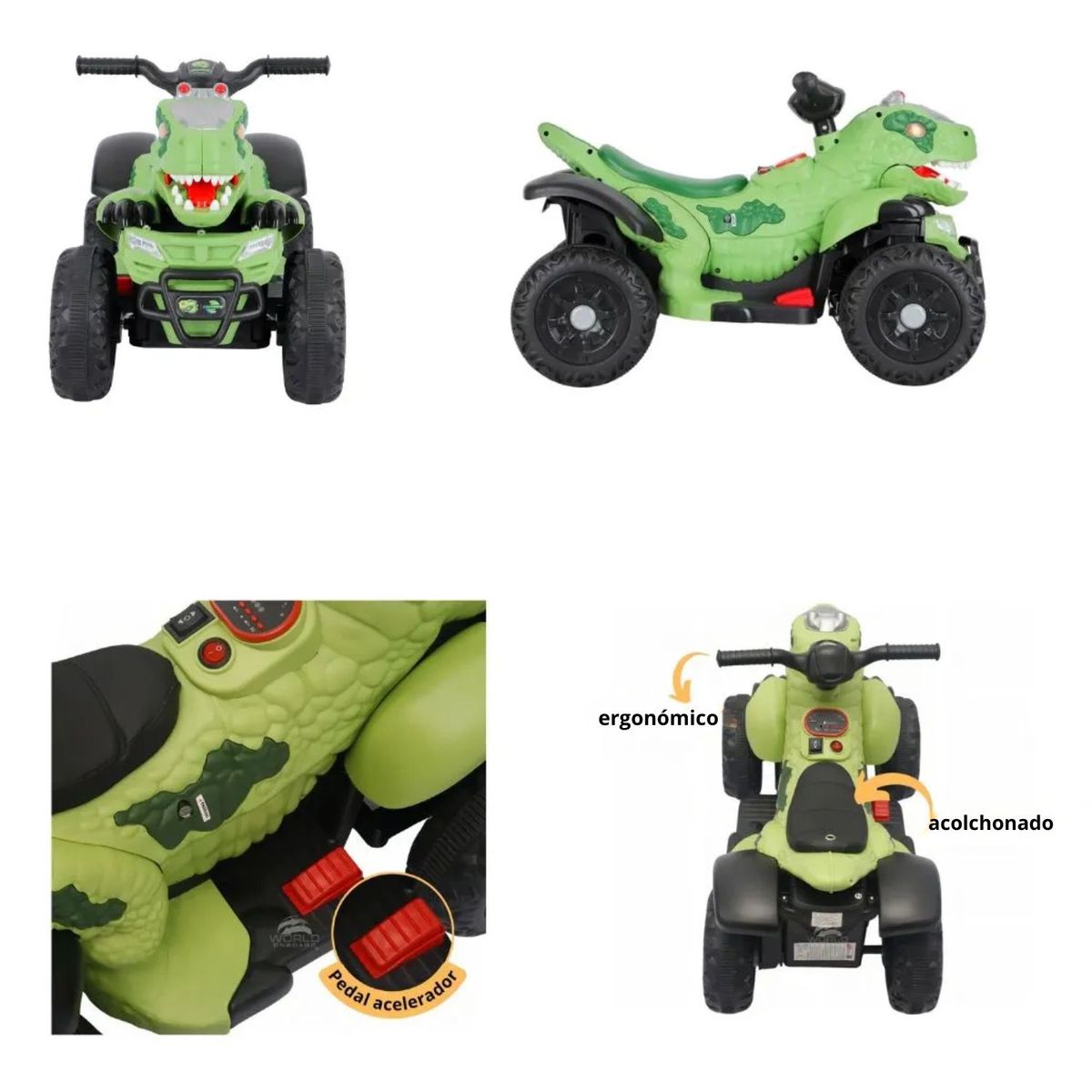 OEM - Cuatrimoto a batería para niños dinosaurio rex con control remoto verde