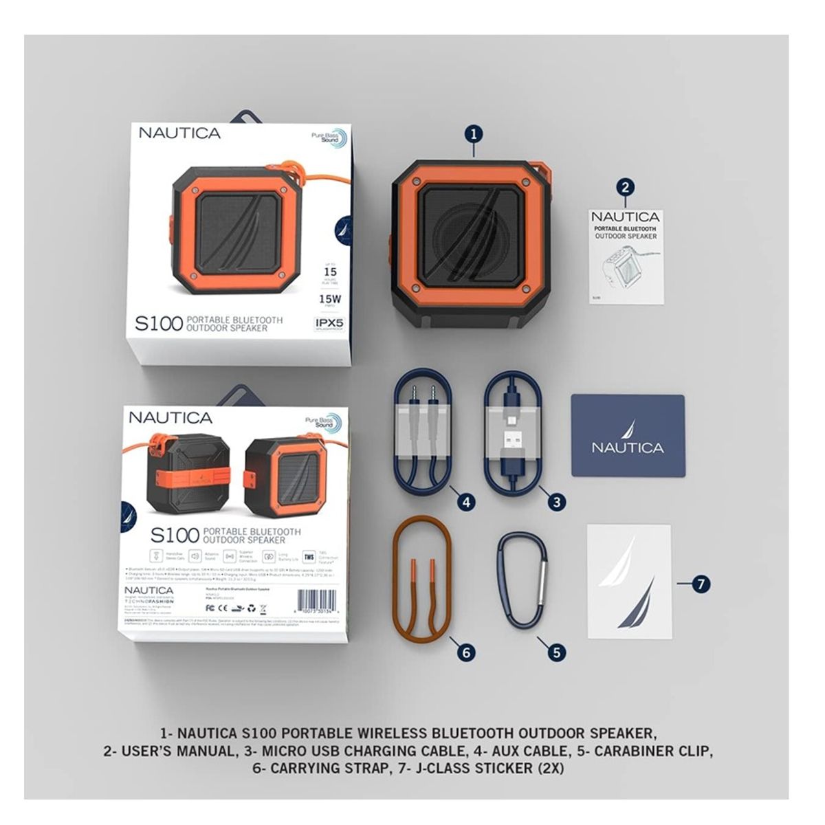 NAUTICA - NAUTICA SPEAKER S100 PORTABLE BLUETOOTH 5.0 OUTDOOR IPX5/  NAVY RED / LONG BATERY