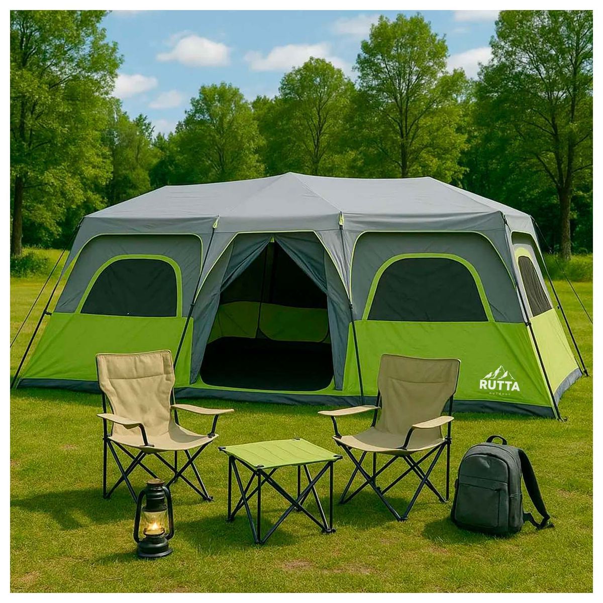 ATLETIS - Carpa Instantánea QuickCamp 12P Impermeable 3000mm - 2 Habitaciones