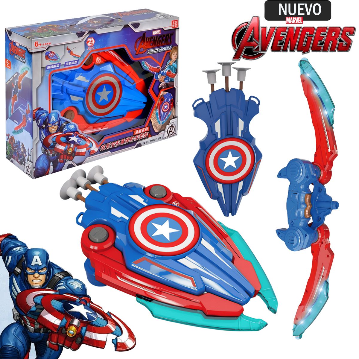 MARVEL - Juguete Set de Arco con Escudo de Capitán América con Luz y Sonido