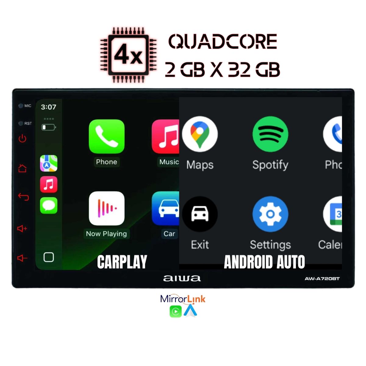 AIWA - Autoradio Android Aiwa 7" 2 GB + 32 GB Con AndroidAuto Carplay Inalambricos 2 DIN AW-A720BT