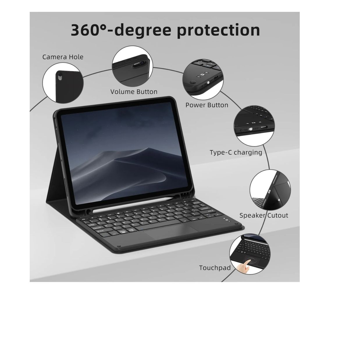 CASE - Funda Con Teclado Bluetooth Touchpad para Redmi Pad 2 2025 - NEGRO