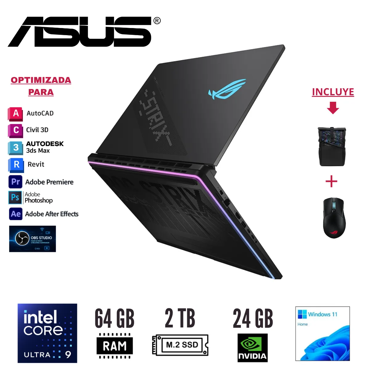 ASUS - LAPTOP ASUS ROG Strix Scar 18 Core Ultra 9 275HX 64GB 2TB RTX 5090 24GB
