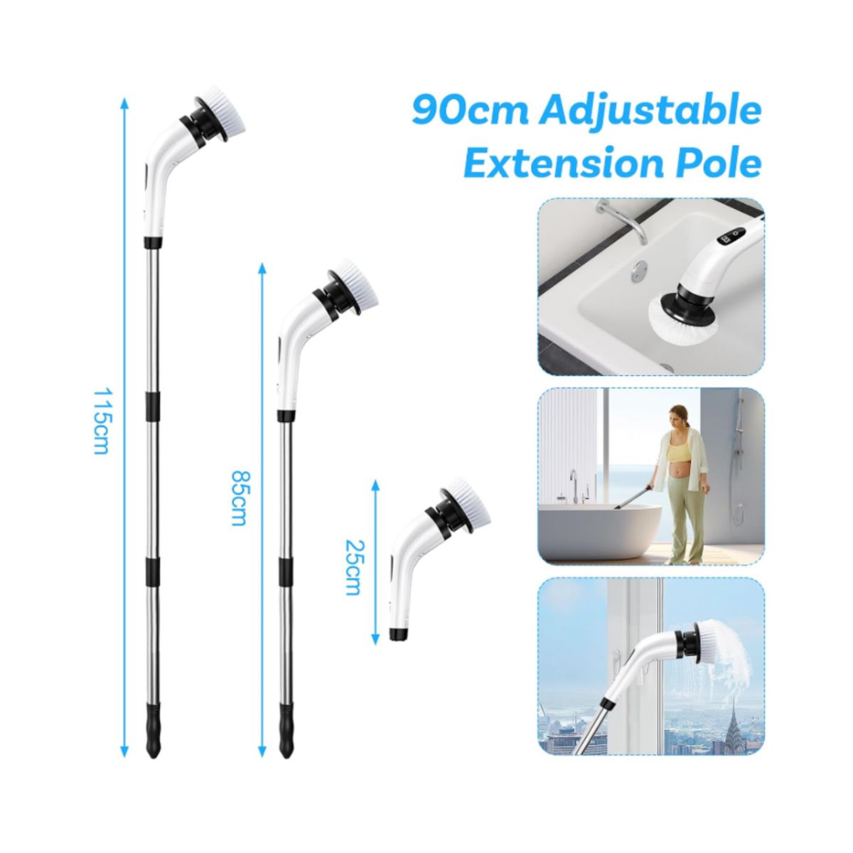 GENERICO - CEPILLO LIMPIADOR ELECTRICO DE LIMPIEZA GIRATORIO 9 EN 1 PREMIUM