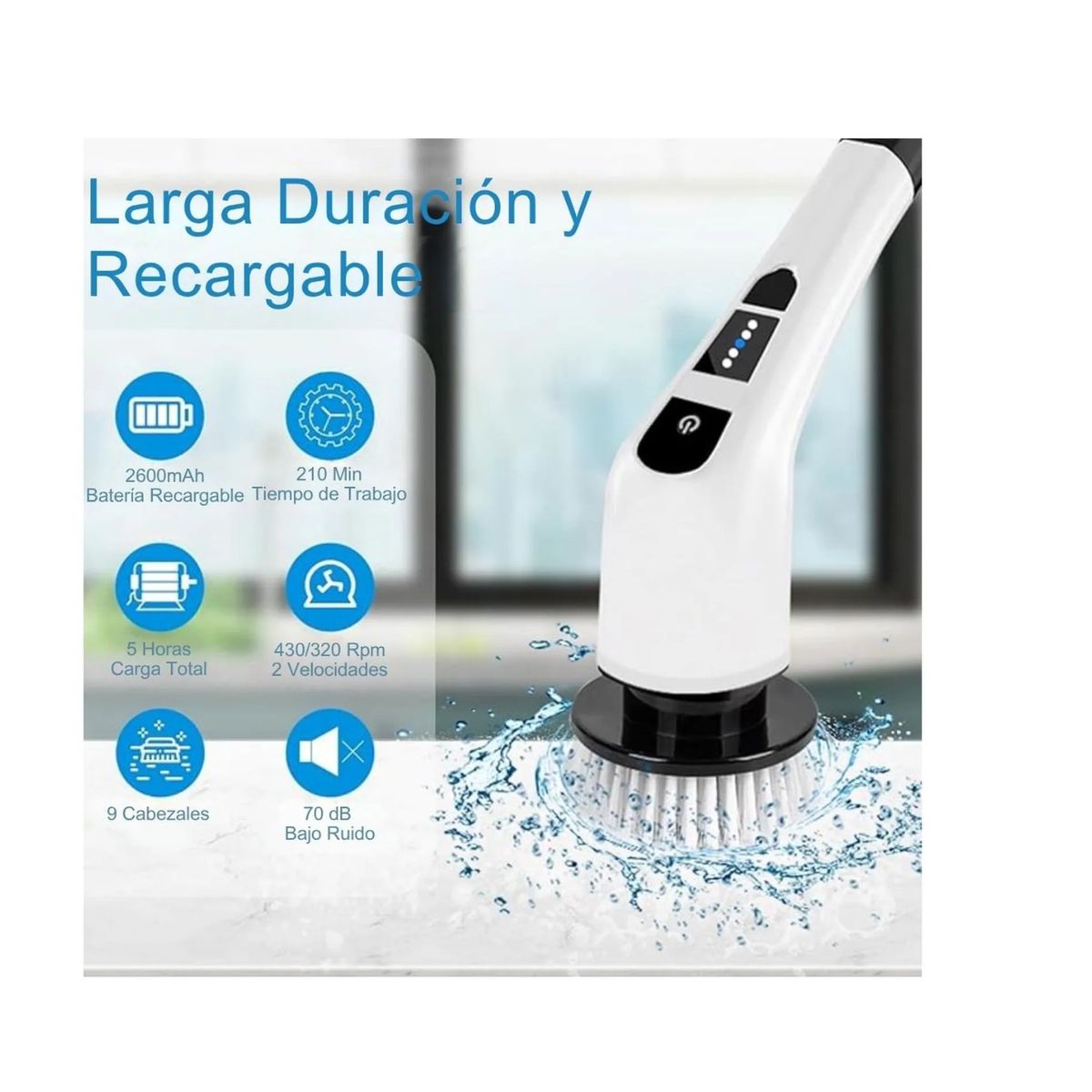 GENERICO - CEPILLO LIMPIADOR ELECTRICO DE LIMPIEZA GIRATORIO 9 EN 1 PREMIUM