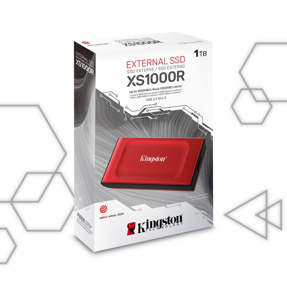 KINGSTON - SSD Externo XS1000 1TB Portatil Rojo