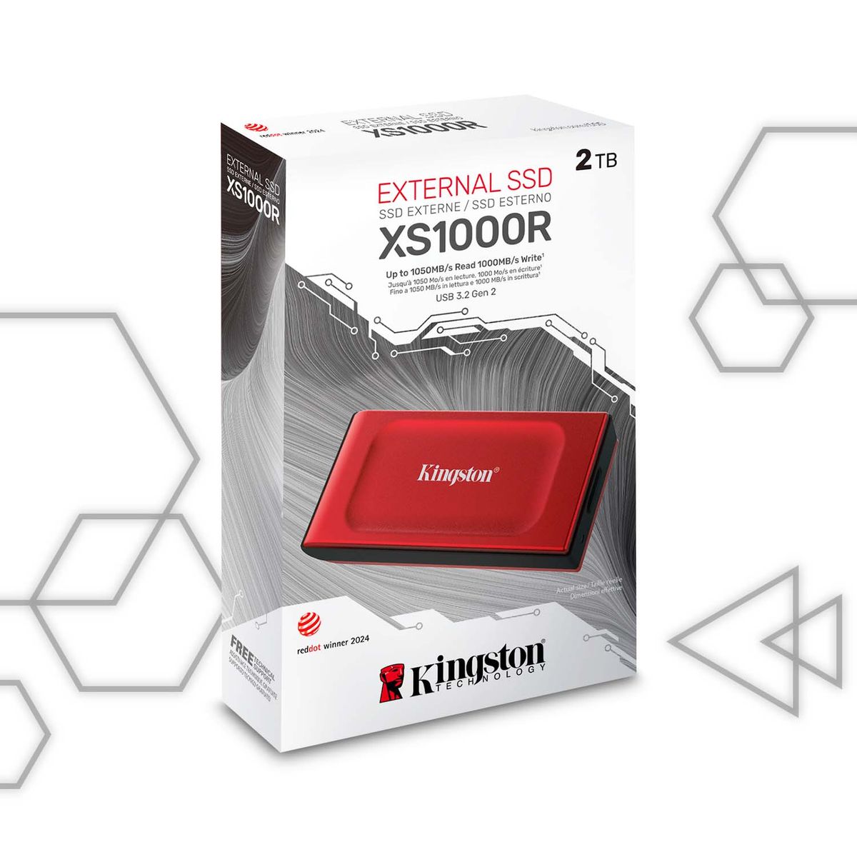 KINGSTON - SSD Externo Kingston XS1000 2TB Rojo