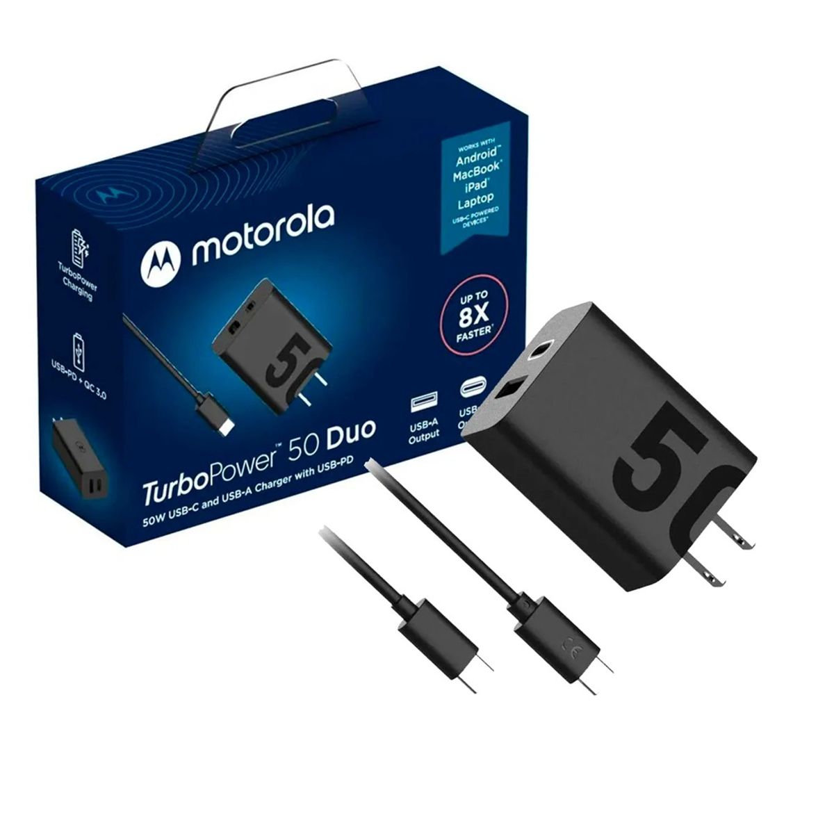 MOTOROLA - MOTOROLA ORIGINAL CARGADOR  50W DUO TURBO POWER QUALCOM Q.C 3.0 ANDROID IOS INC CABLE C