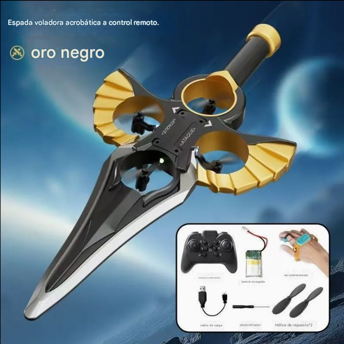 GENERICO - Drone Espada Voladora Amarillo con control remoto y de gestos