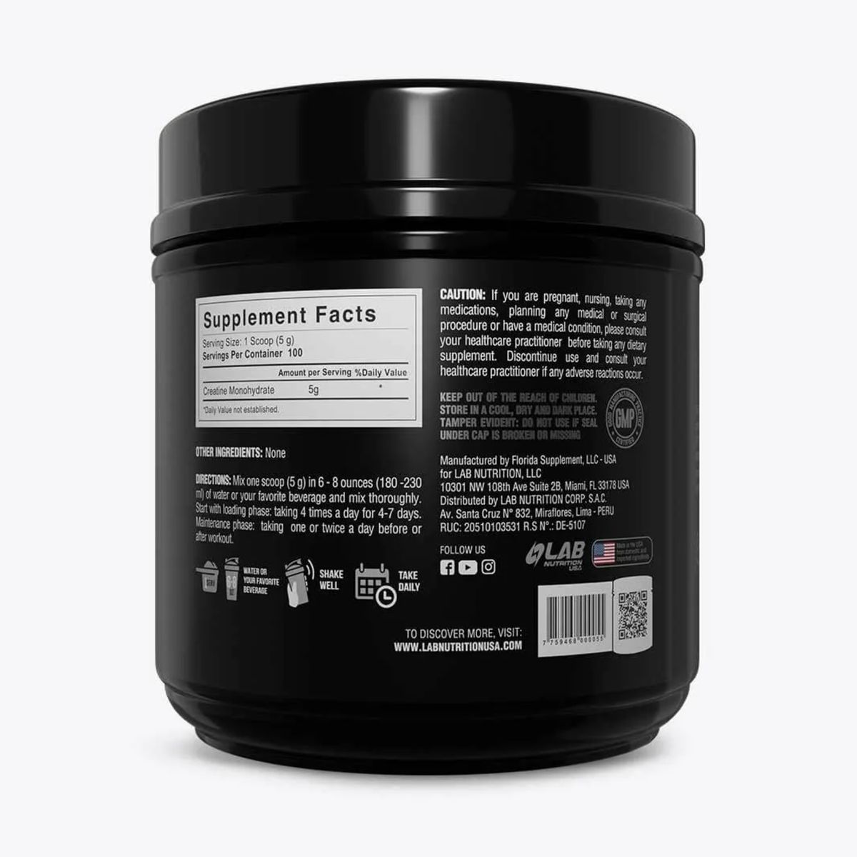 LAB NUTRITION USA - Creatina micronizada Lab 500 gramos