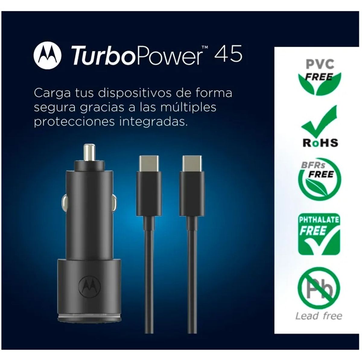 MOTOROLA - Cargador Auto Motorola TurboPower 45W Dual USB C PD QC3.0 Carga Rápida