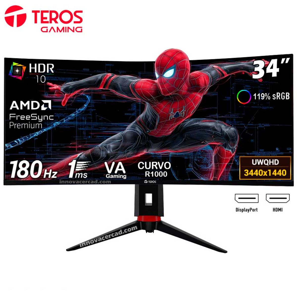 TEROS - Monitor Curvo gaming TEROS TE-3412G 34 UWQHD VA 180Hz 1ms HDR10 FreeSync Premium