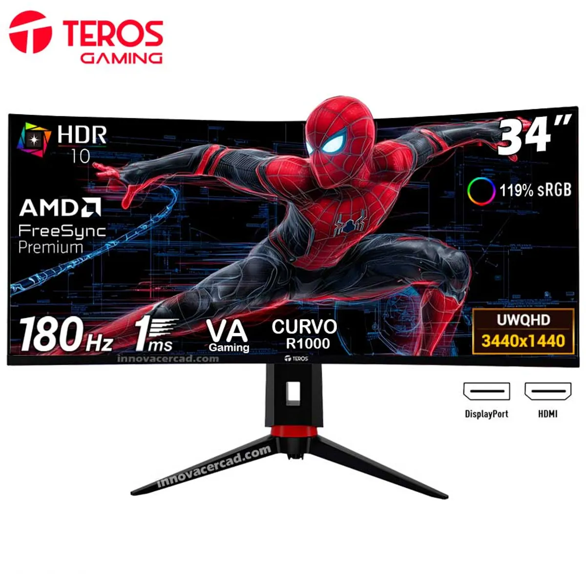 TEROS - Monitor Curvo gaming TEROS TE-3412G 34 UWQHD VA 180Hz 1ms HDR10 FreeSync Premium