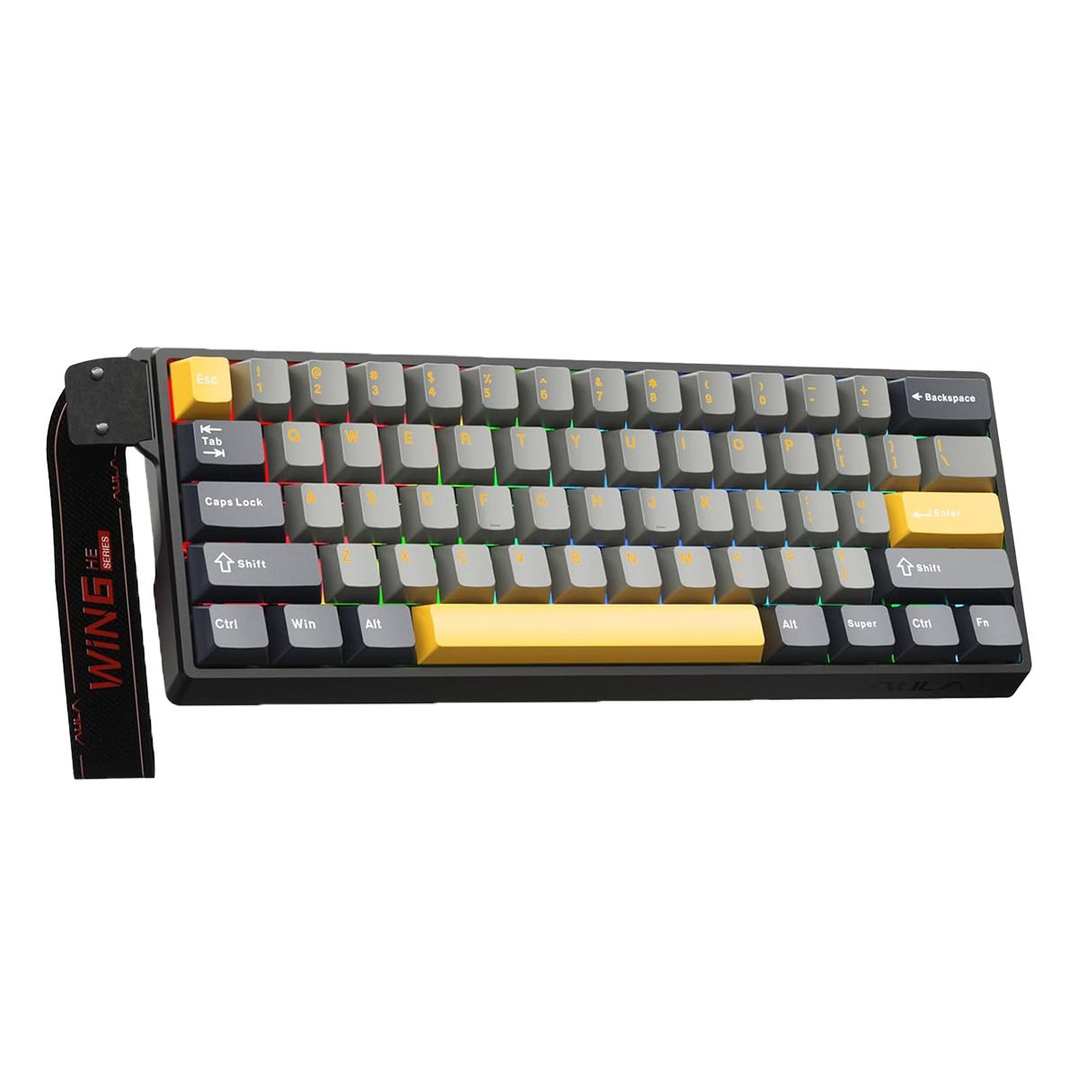AULA - Teclado Mecánico AULA WIN60HE MAX 60% Switch Magnético RGB Cableado BLACK GREY YELLOW