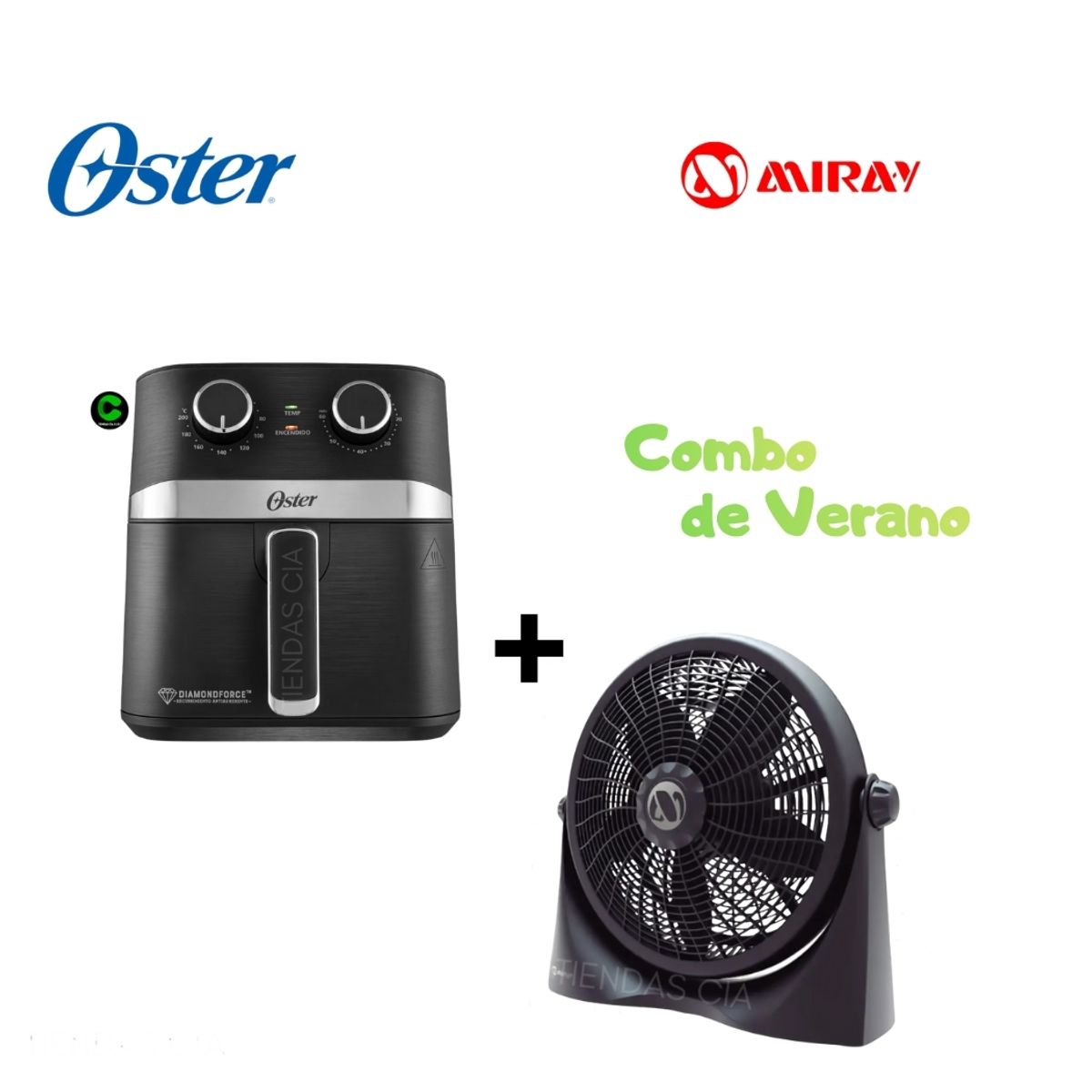 OSTER - Combo Oster Freidora de Aire 4L CKSTAF401MDF y Ventilador Miray