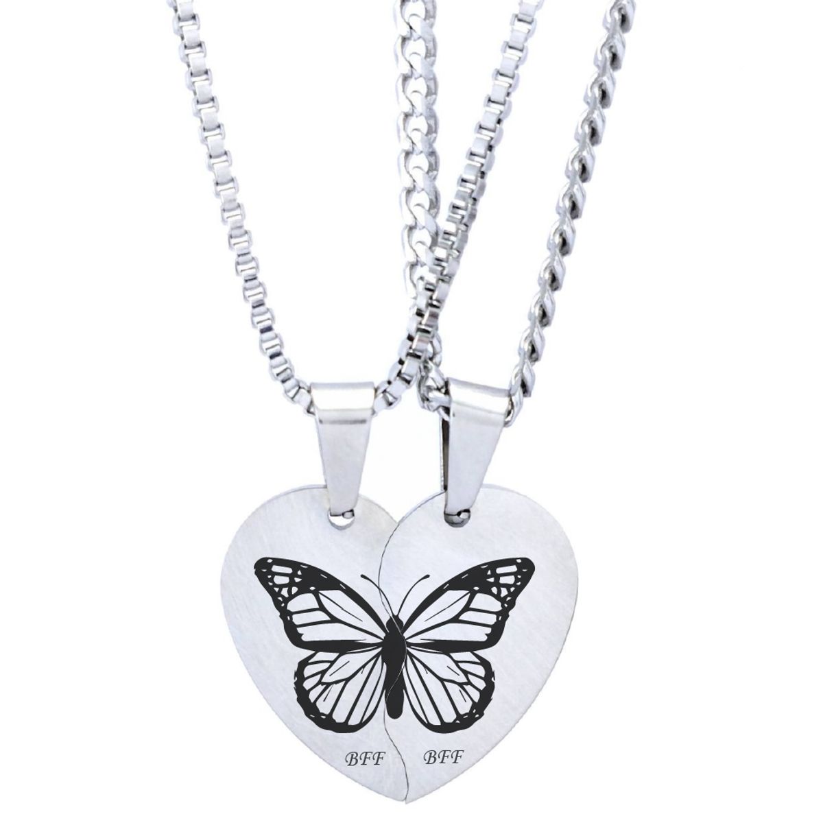 GENERICO - Collar Amigas BFF Mariposa Set 2 Collares Mitad Corazón Acero Inoxidable