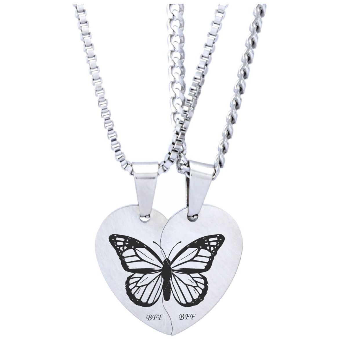 GENERICO - Collar Amigas BFF Mariposa Set 2 Collares Mitad Corazón Acero Inoxidable